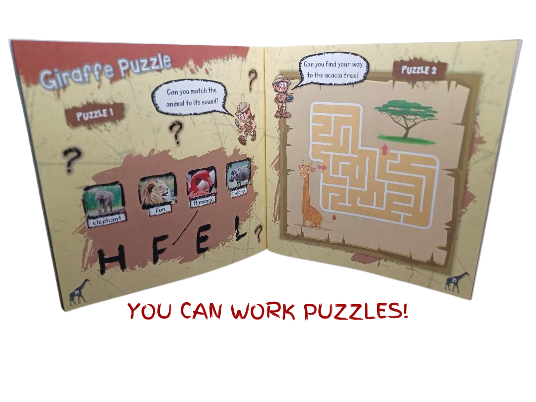 Work Puzzles and Activities with Safari Reader Book Set Giraffe - Animal Explorers Club Zookeeper Subscription Box