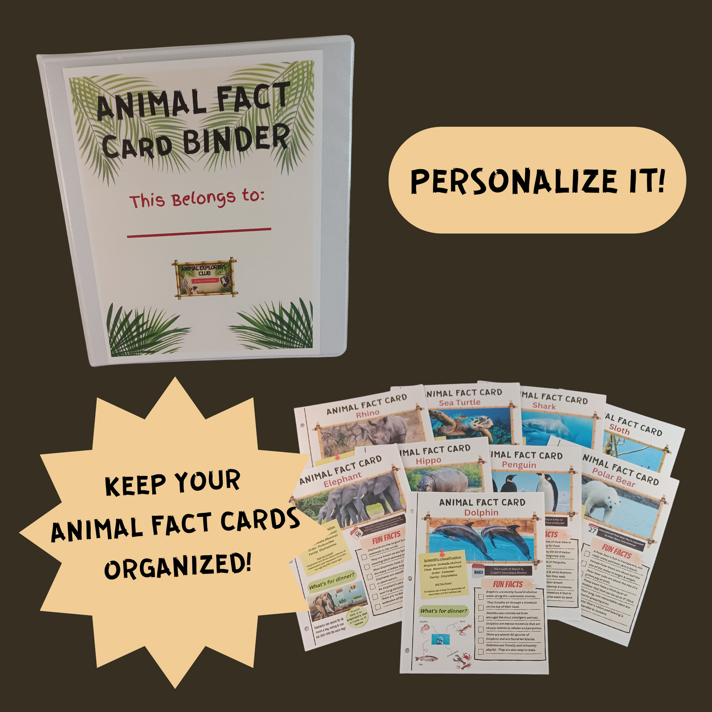 Animal Fact Card Binder