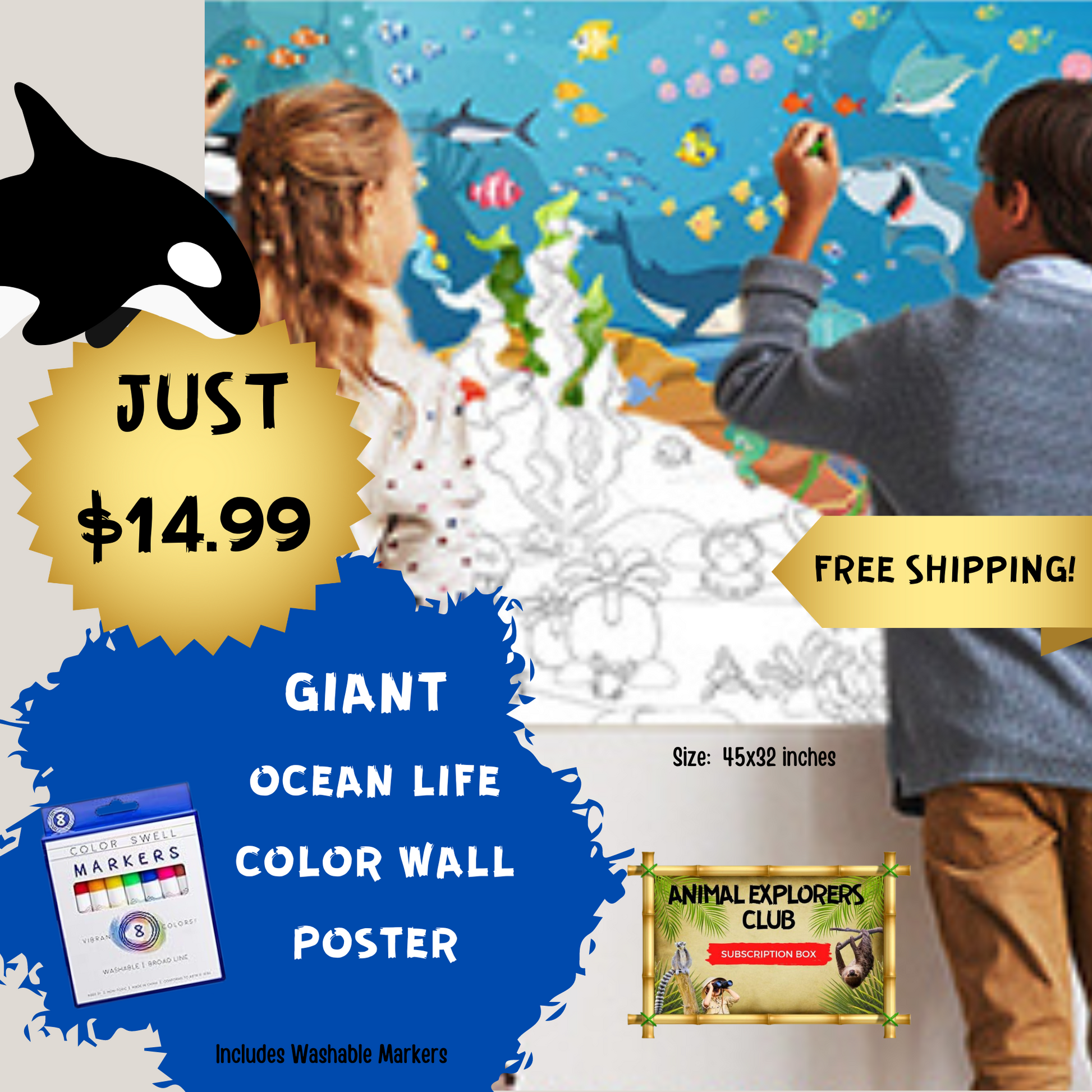 Ocean Life Giant Wall Poster - Animal Explorers Club Zookeeper Subscription Box