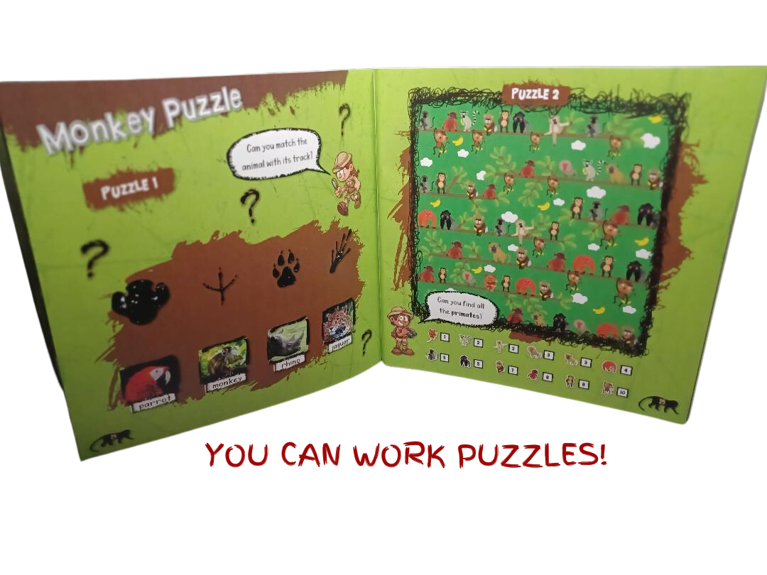Work Puzzles and Activities with Safari Reader Book Set Monkey